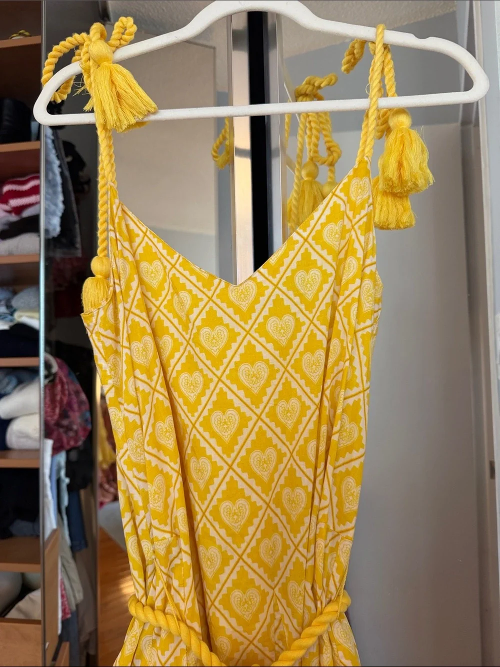 RHODE Yellow Printed Tie-Shoulder Sundress with Tassel Belt